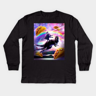 Laser Space Cat On Rainbow Dinosaur Unicorn - Taco Kids Long Sleeve T-Shirt